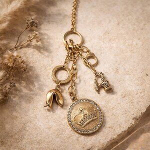 Vintage Long Toggle Charmed Necklace Fortune Cookie Guitar Crown perfume Bottle